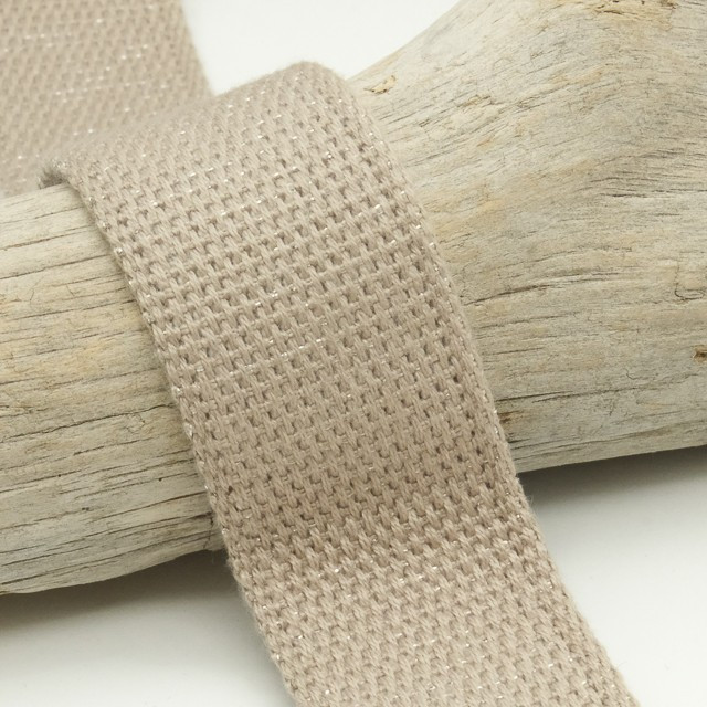 30mm Beige Cotton Lurex Ribbon with Silver Accents - Maison Klem